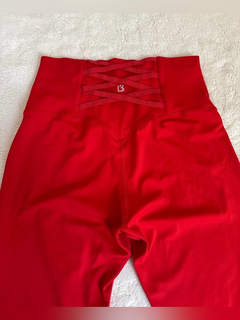 BuffBunny High-Waist Red Athletic Shorts with Crisscross Waistband